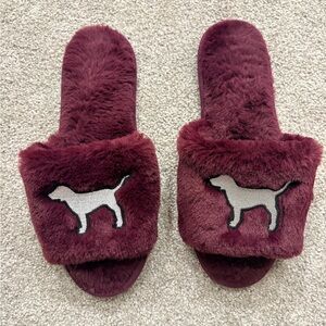 PINK Victoria's Secret Burgundy Dog Slippers